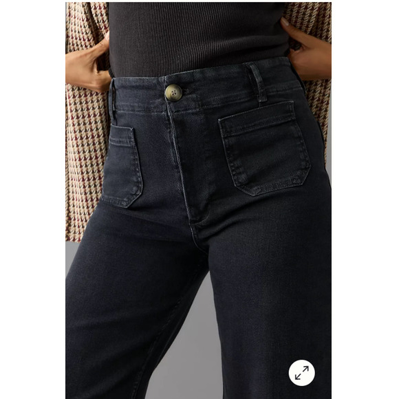 Anthropologie The Denim Colette Cropped Wide-Leg Jeans 25 Tall Black NEW - Picture 2 of 5